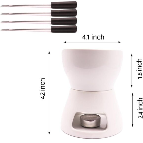 Premium Tea Light Porcelain Melting Pot 4 forks for Cheese, Chocolate and Tapas - Picture 2 of 7